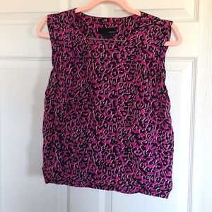 Cap sleeve 100% silk purple and pink leopard print blouse